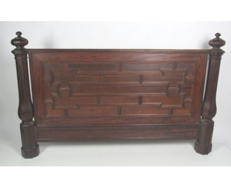 A large 19th Century Gothic Revival carved mahogany Bed End, with centre panel flanked by two attractive turned and reeded bu