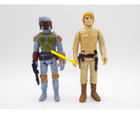 Kenner - 2 x loose 3.75" vintage figures, Bobba Fett with Blaster, Luke Skywalker in Bespin Fatigues with Yellow Lightsaber. 