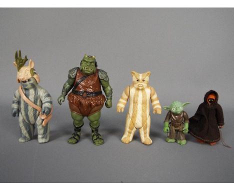 Kenner - 5 x loose 3.75" figures, Jawa with Robe marked LFL1977, Yoda with Belt marked 1980 LFL Hong Kong, Teebo with headdre