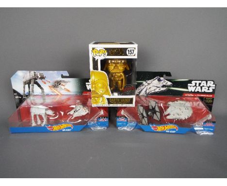 Star Wars - Hot Wheels - Funko - 2 carded Hot Wheels models, Tie Fighter vs Millenium Falcon # CGW95-0910, AT-AT vs Rebel Sno