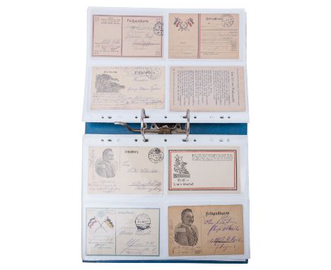 Feldpostkartenalbum aus dem Ersten Weltkrieg. ca. 190 Stück; Überwiegend gestempelt und beschrieben; Zusätzlich zwei Weihnach