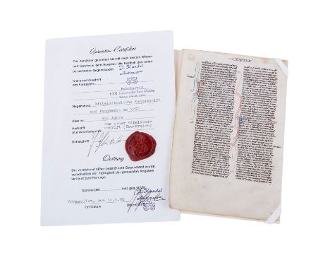 Mittelalterliche Handschrift auf Pergament, Bibelhandschrift Frankreich um 1290 - doppelseitig beschriebene Pergamentseite mi