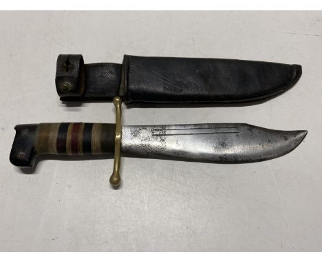 A WW2 period Collins No. 18 "V44" American fighting knife in scabbard