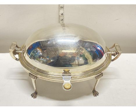 A vintage Walker and Hall silver plated breakfast warming tray with cover