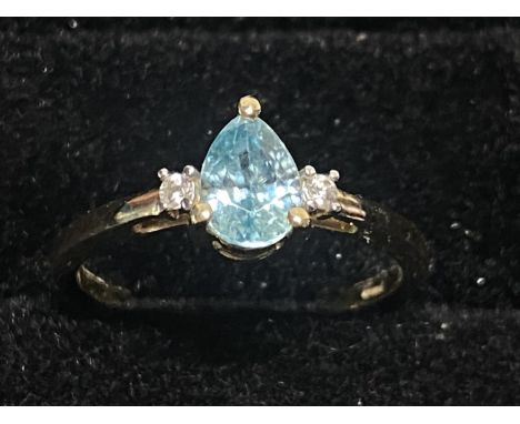 A 9ct gold and Aquamarine ring size N1/2 2g