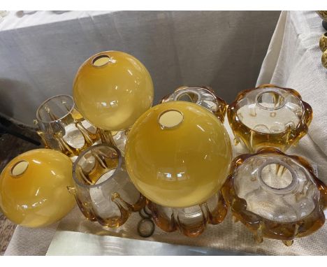 A selection of vintage mid-century glass lamp shades, shipping unavailable