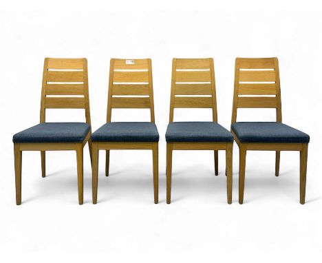 Lucian Ercolani for Ercol - set of four 'Romana' dining chairs, ladderback design with four horizontal slats, upholstered in 