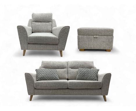 Sofology - contemporary grey upholstered lounge suite, in textured fabric with a subtle woven pattern, comprising a three-sea