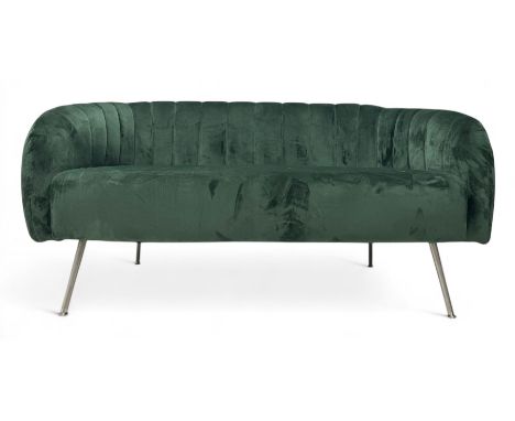 Libra Bardolino - Art Deco design fan two-seat sofa upholstered in green velvet, on chrome feetDimensions: Height:&nbsp;67cm&