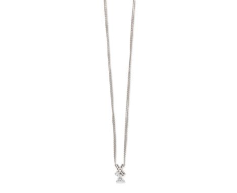 BOODLES: DIAMOND PENDANT/NECKLACEThe surmount of openwork crossover design, set with brilliant-cut diamonds, suspending a tri