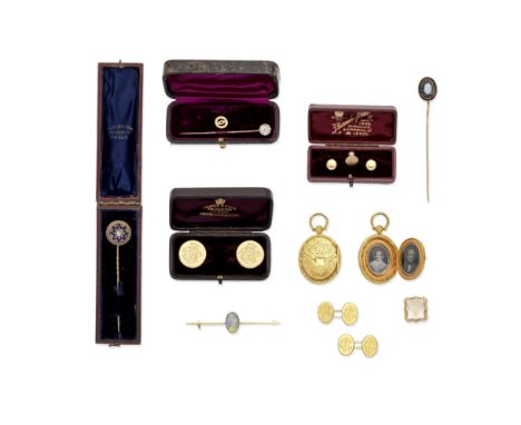 COLLECTION OF JEWELLERY1st: The locket of chased foliate design, 2nd: The foliate fob, set with an agate seal, 3rd: The bar b