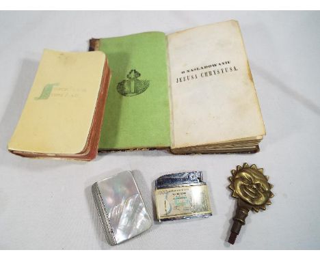 A good mixed lot to include a Mother of Pearl Vesta case by W&Co Sharrow, Pewter, an automatic Brother Lite lighter, a Common