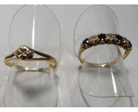 A lady's 9 carat gold ring set with diamond, size N and a 9 carat gold half eternity ring set with sapphire and diamond, size