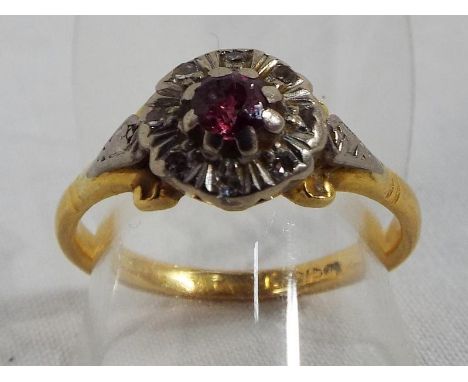 A lady's 22 carat gold ruby and diamond cluster ring, size N and a half, approximate weight 3.73 grams Est £120 - £150