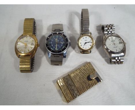 Four vintage wristwatches to include two collectable models by Montine together with Sekonda, Reflex and a cigarette lighter 