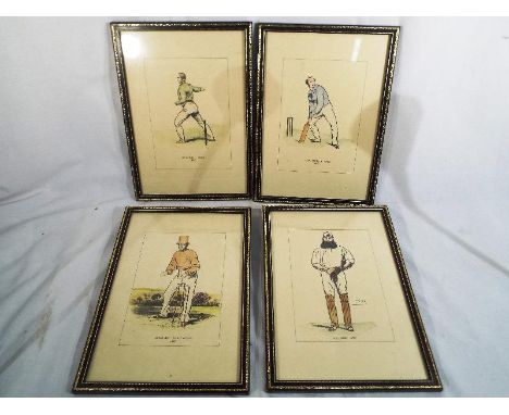 A collection of four hand coloured prints depicting cricket personalities to include W.G. Grace 1887 by Spy, Alfred Mynn - bo
