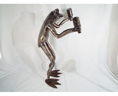 Modern Art - a hand-made metallic sculpture depicting a Frog playing maracas, 63 cm (high) - Est £80 - £120
