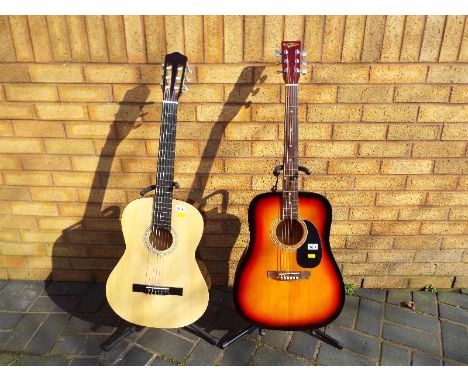 A Countryman six string acoustic guitar, model No 132872C with a Stagg padded case and an Elevation six string acoustic guita