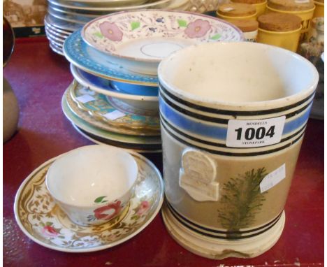 A selection of ceramic items including 19th Century Davenport bone china cabinet plate, Welsh hand painted pottery tea bowl, 