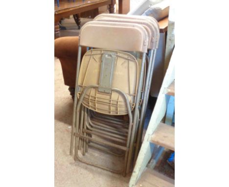 Five matching vintage Samsonite folding Six matching vintage Samsonite folding chairs with moulded plastic seats and tubular 