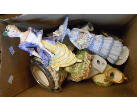 A box containing a quantity of assorted ceramic items including figurines, etc.