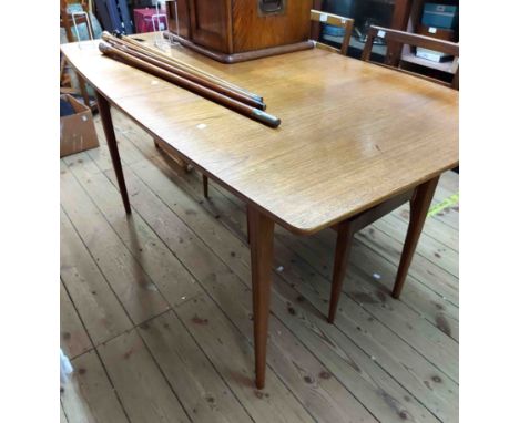 A 1.47m mid 20th Century teak and afromosia extending dining table with stowed leaf, set on moulded tapered legs - by A.H. Mc