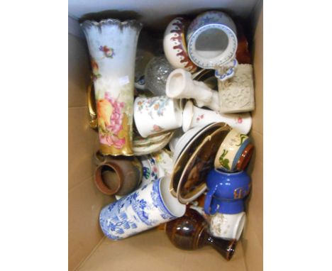 A box containing a quantity of assorted ceramic and glass items including vases, dishes, etc.