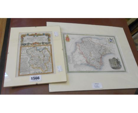 A clip framed small format hand coloured map print entitled 'The Road from Huntingdon to Ipswich' - sold with an unframed mou