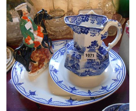 A small quantity of assorted ceramic items comprising Victorian Dick Turpin Staffordshire figure, 19th Century Masons Ironsto