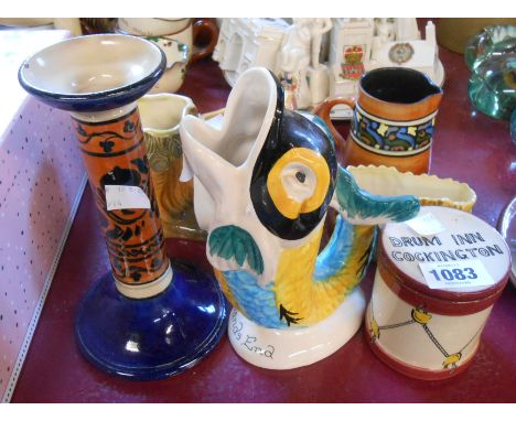 Three pieces of Sandygate Pottery (Newton Abbot) comprising Land's End grotesque fish gurgle jug and two Hornsea style animal