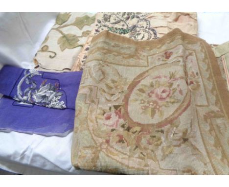 A bag containing a quantity of antique and later needlework, embroidery and tapestry panels of various size and style - vario
