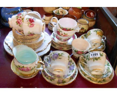 A quantity of assorted ceramic items including Paragon bone china Harry Wheatcroft rose decorated trios, Queen Anne bone chin