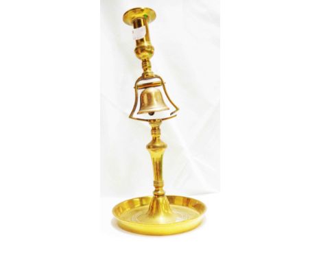 A 19th Century cast brass tavern style candlestick with central bell and drip tray to base - a/f