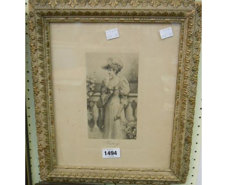 A framed monochrome print entitled 'Waiting'
