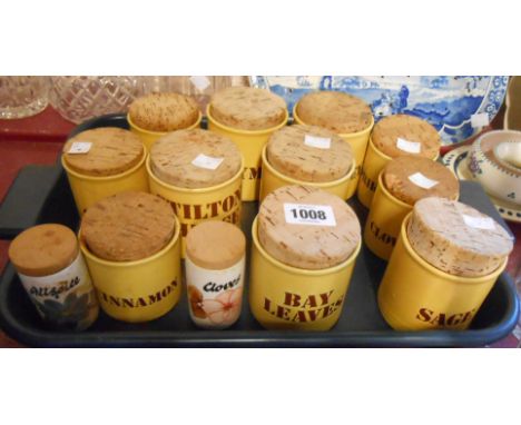 A quantity of mid Century ceramic kitchen storage jars including spices, Stilton cheese, etc. - sold with two Toni Raymond si