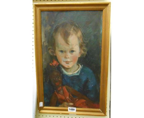 A vintage gilt framed oil on board portrait of a child