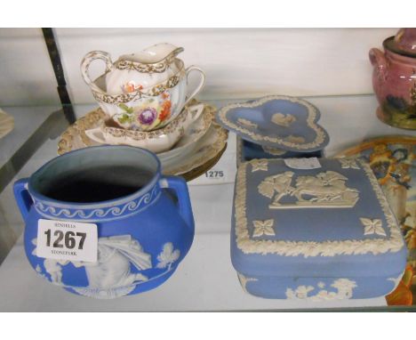 A quantity of assorted ceramic items including Dresden floral decorated china, Wedgwood jasperware, etc.