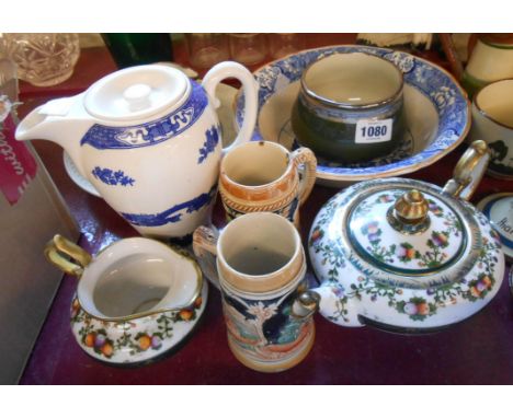 A selection of assorted ceramics including Noritake teapot and milk jug, Royal Cauldon blue dragon pattern coffee pot, etc.