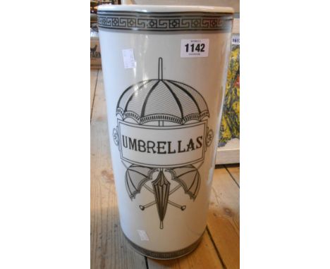 A modern ceramic umbrella stand with decorative transfer printed motif Umbrellas