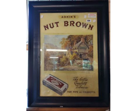 A vintage advertising poster for Adkins Nut Brown tobacco with central panel depicting the Ship Inn - with retouched painted 