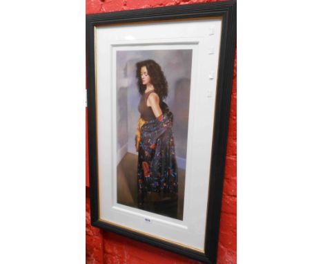 †R.O. Lenkiewicz: a typical black ribbed framed signed limited edition coloured print entitled 'Emma with Black Shawl', No. 2