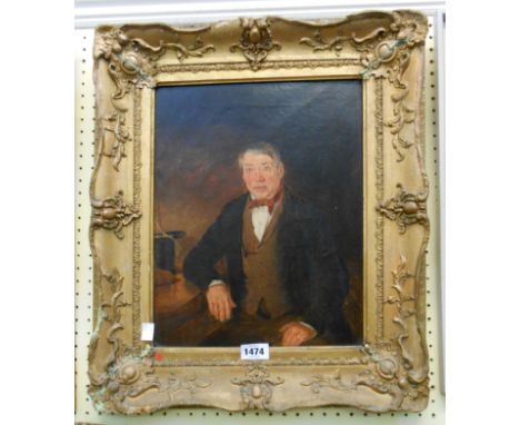 An ornate gilt gesso framed oil on canvas portrait of a seated gentleman - 37cm X 29cm