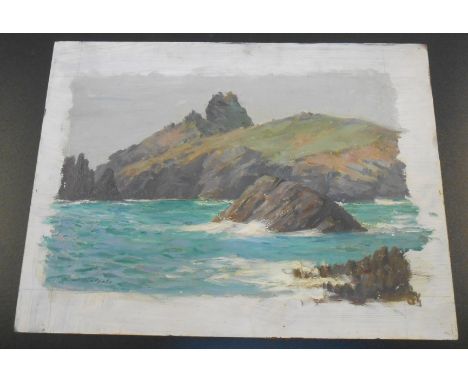 Thomas Holgate: an unframed oil on panel depicting a Cornish coast view - signed