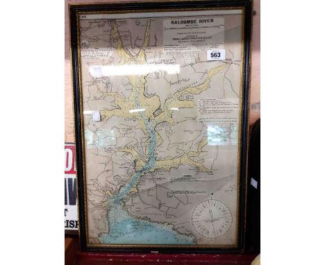 A framed vintage colour map print of the Salcombe river published by Imray, Laurie, Norie &amp; Wilson Ltd. - glass a/f
