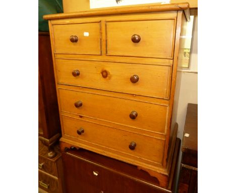 VICTORIAN PINE COMMODE FACED AS A CHEST OF TWO SHORT AND THREE FALSE DRAWERS