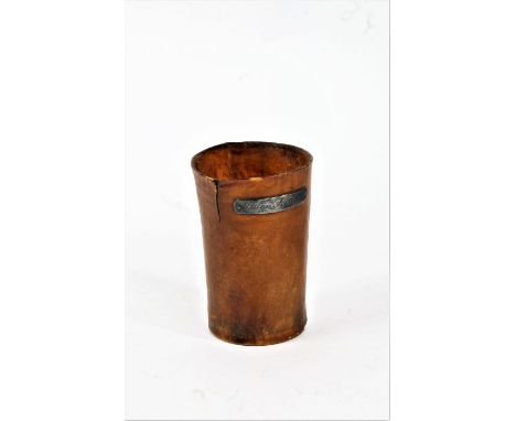 19th century horn beaker, with silver label engraved 'Union Society', 8cm tall