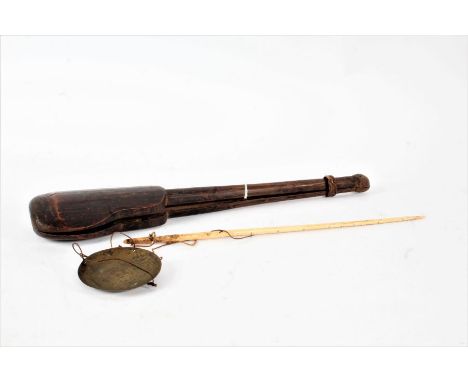 Set of Chinese Opium scales, housed within a sliding wooden case, the case 33cm long