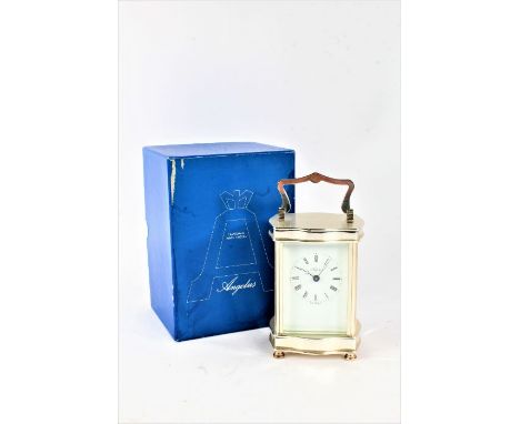 Angelus carriage clock, white dial with Roman numerals, quartz movement, housed in box&nbsp;