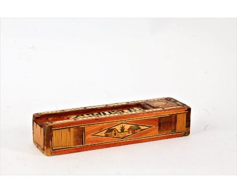 19th Century prisoner of war dominoes set, the rectangular box with two compartments, one revealing three dice and six cribba