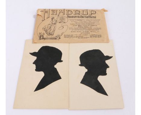 Two Handrup hand cut silhouette postcards, housed in its original envelope, "silver Medal awarded Festival of Empire Crystal 